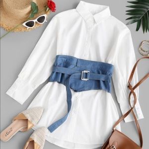 Fall Fashion Button Up Mini Dress W/ Denim Corset